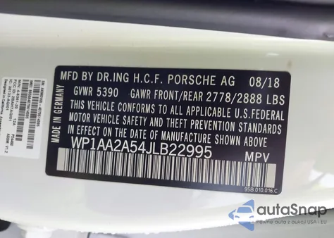 2018 Porsche Macan z USA, uszkodzony, nr VIN WP1AA2A54JLB22995